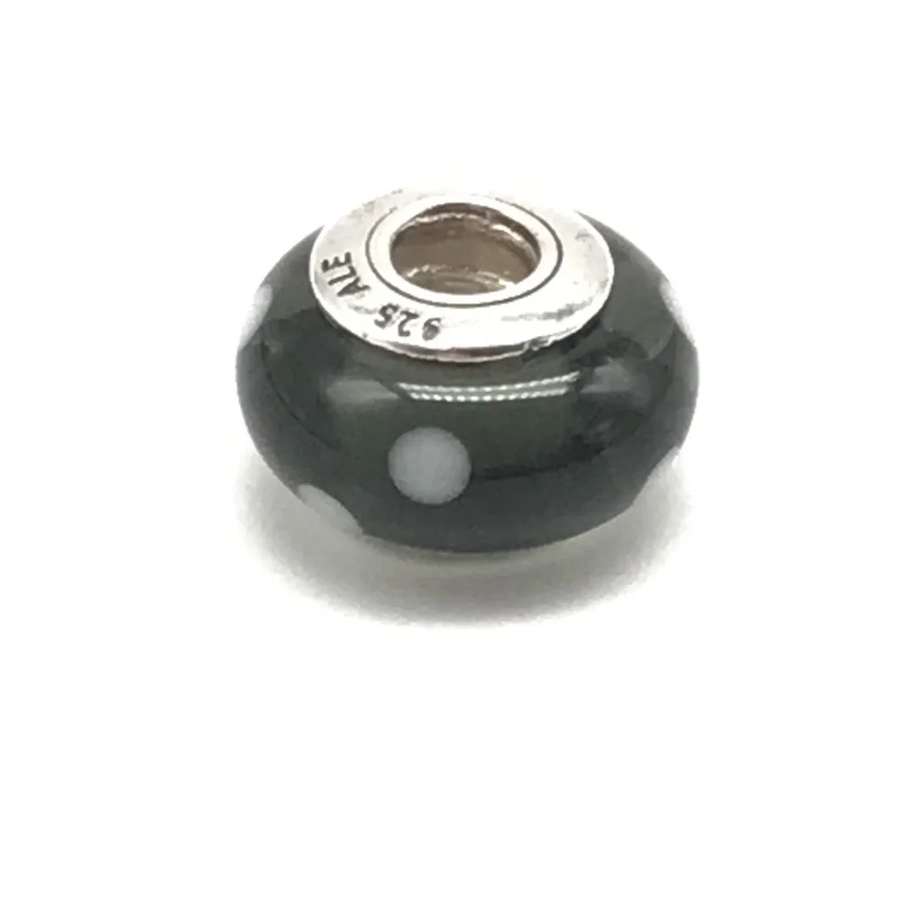 Pandora Black White Polka Dots Murano Glass Bead Charm